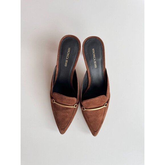 VERONICA BEARD Leslie Cedar Brown Suede Pointed Toe High Heel Mules, Size 8.5 - Picture 2 of 14